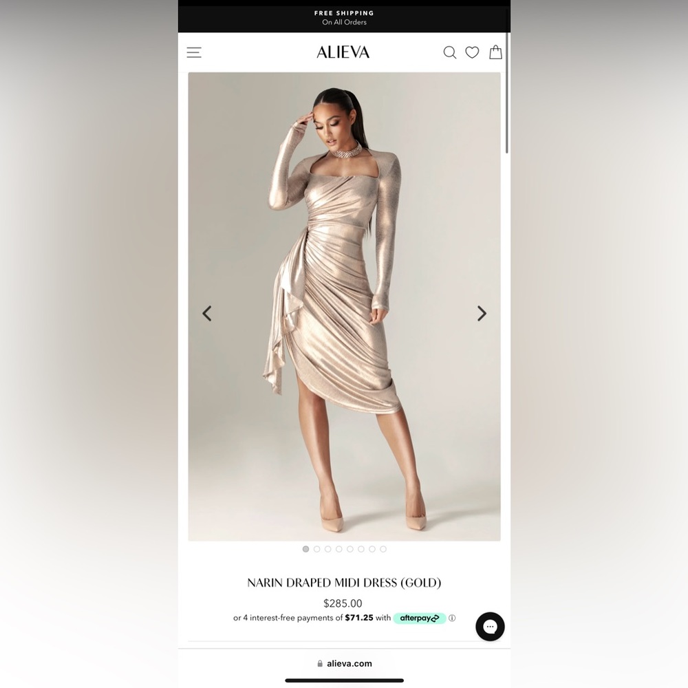 Alieva NARIN DRAPED MIDI DRESS (GOLD)